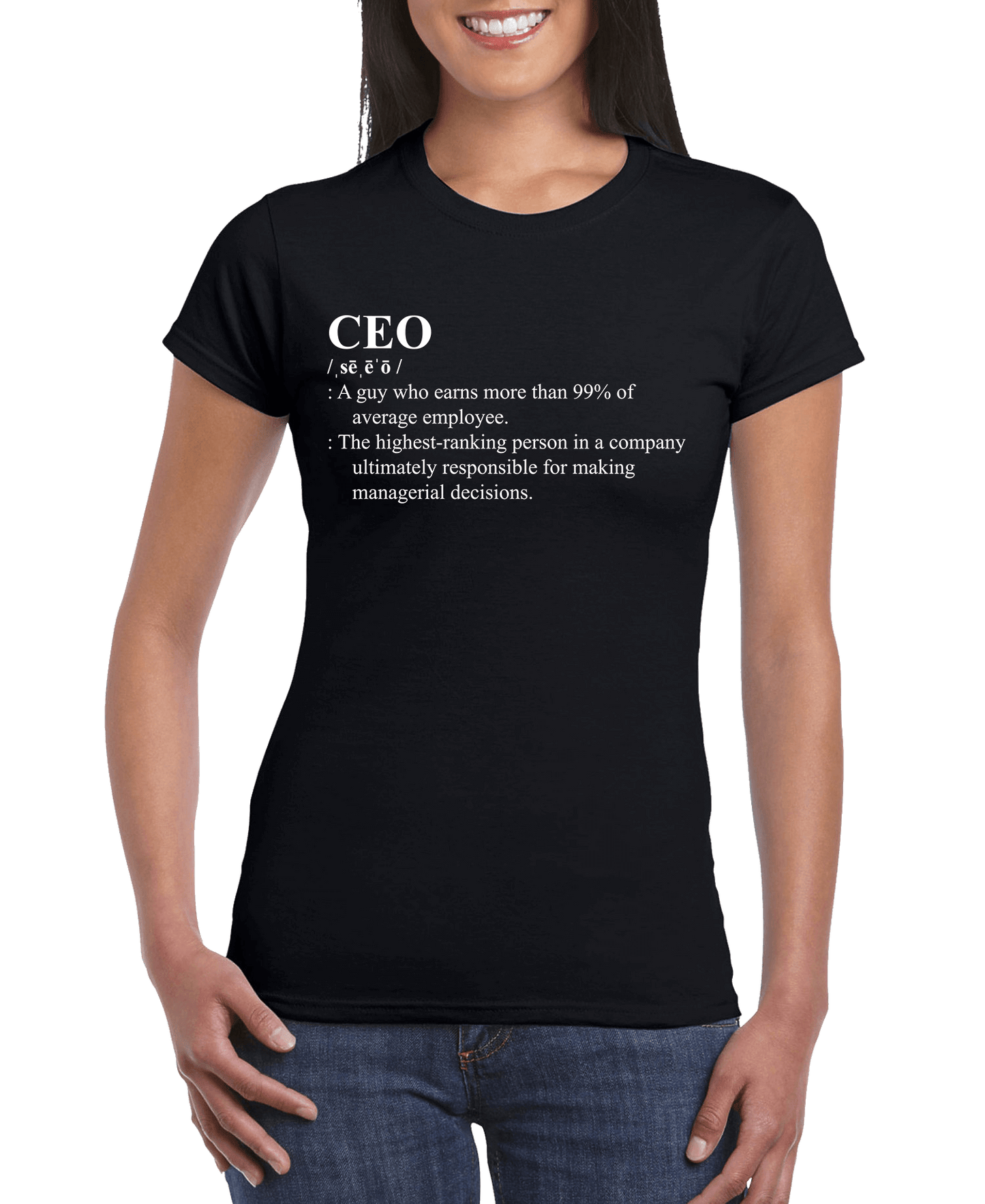 Camiseta de manga corta entallada para mujer con la definición de "CEO"