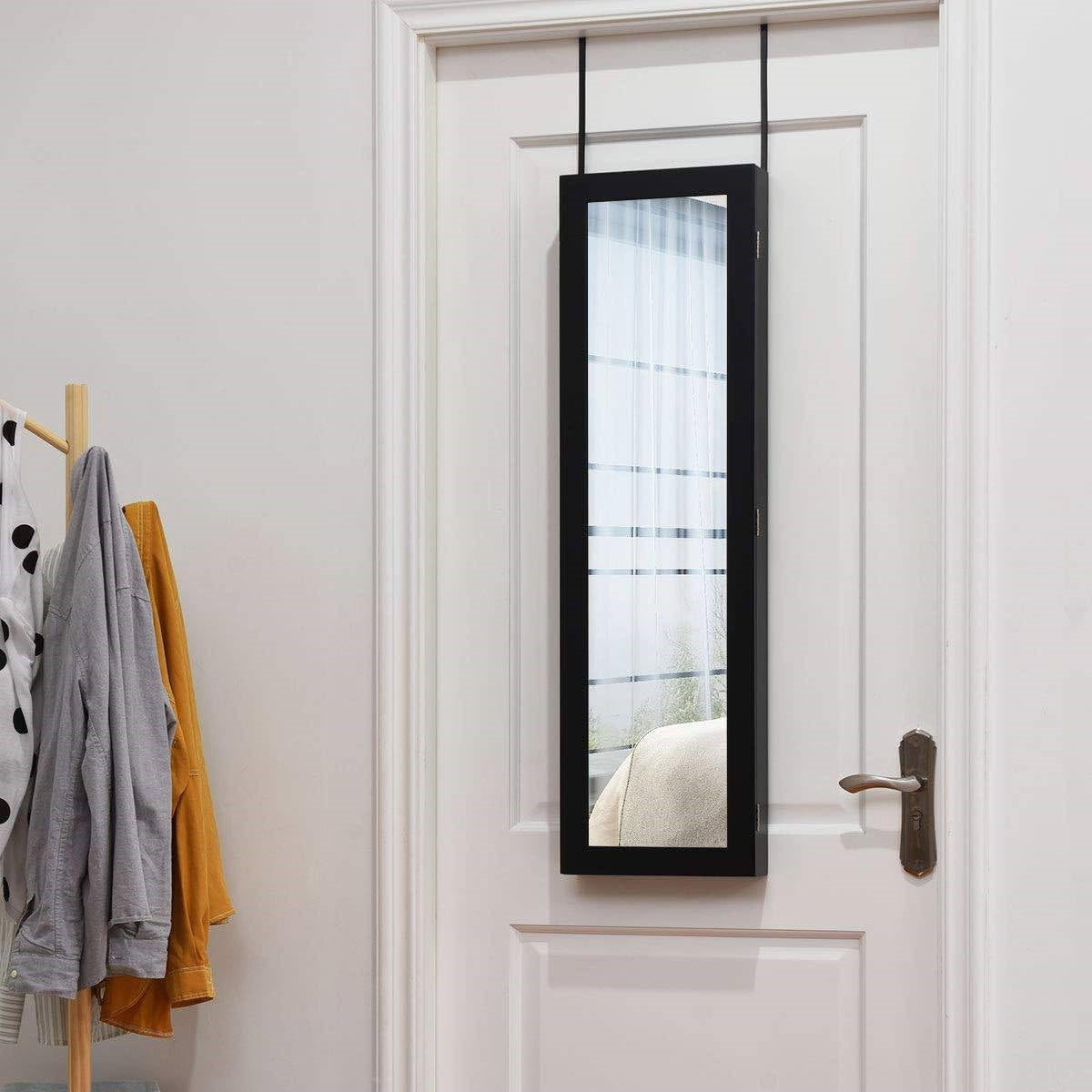 Espejo de cuerpo entero 2 en 1 organizador de joyas para montar en pared o puerta - Negro