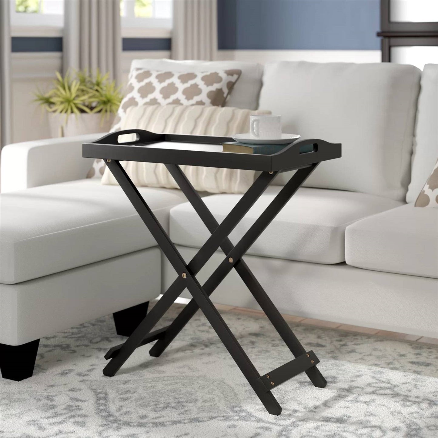 Mesa auxiliar/bandeja plegable para TV en acabado de madera negra