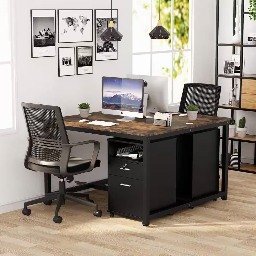 Mueble Archivador Móvil Negro de 2 Cajones con Ruedas y Soporte para Impresora