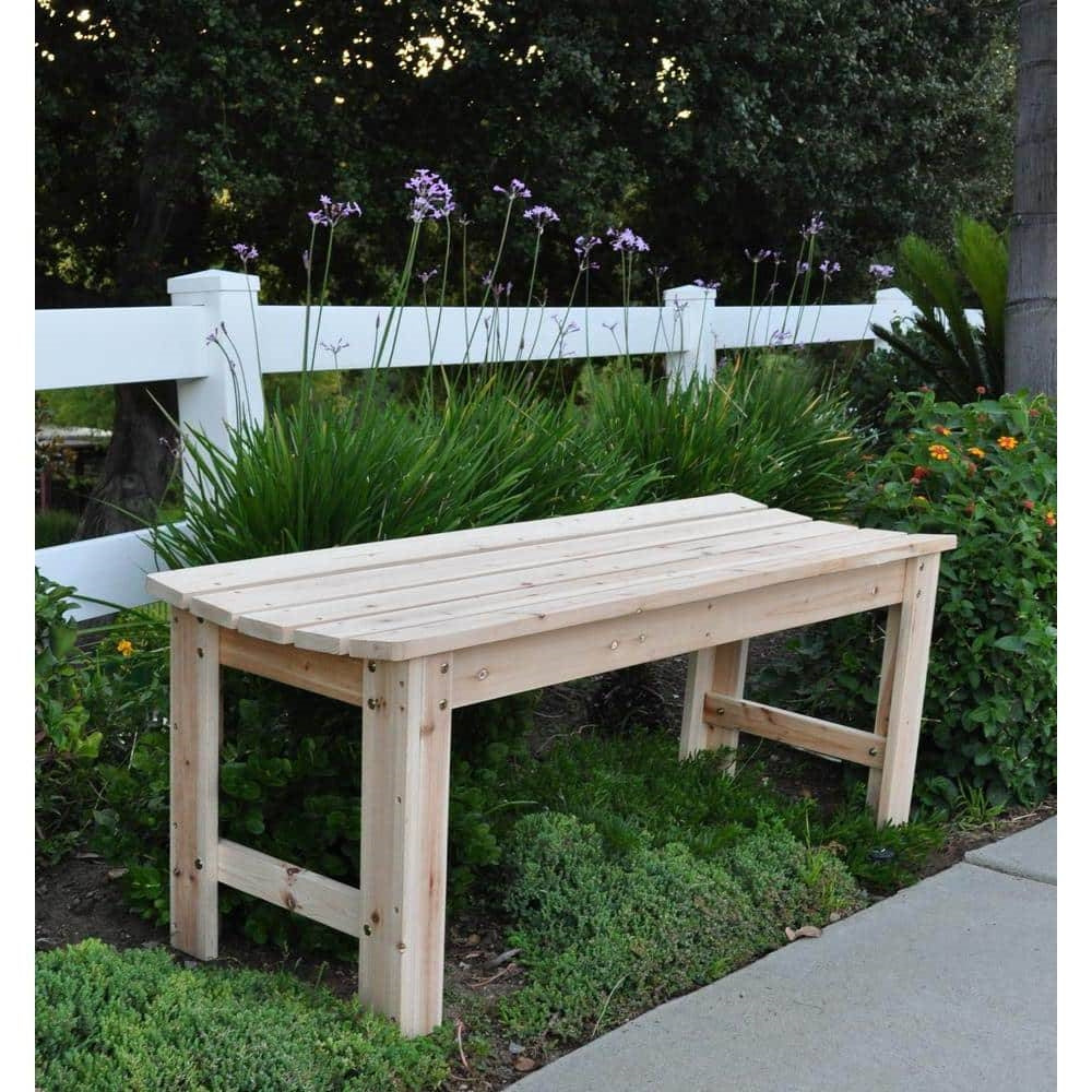 Banco de jardín de cedro sin respaldo de 4 pies para patio exterior con acabado natural