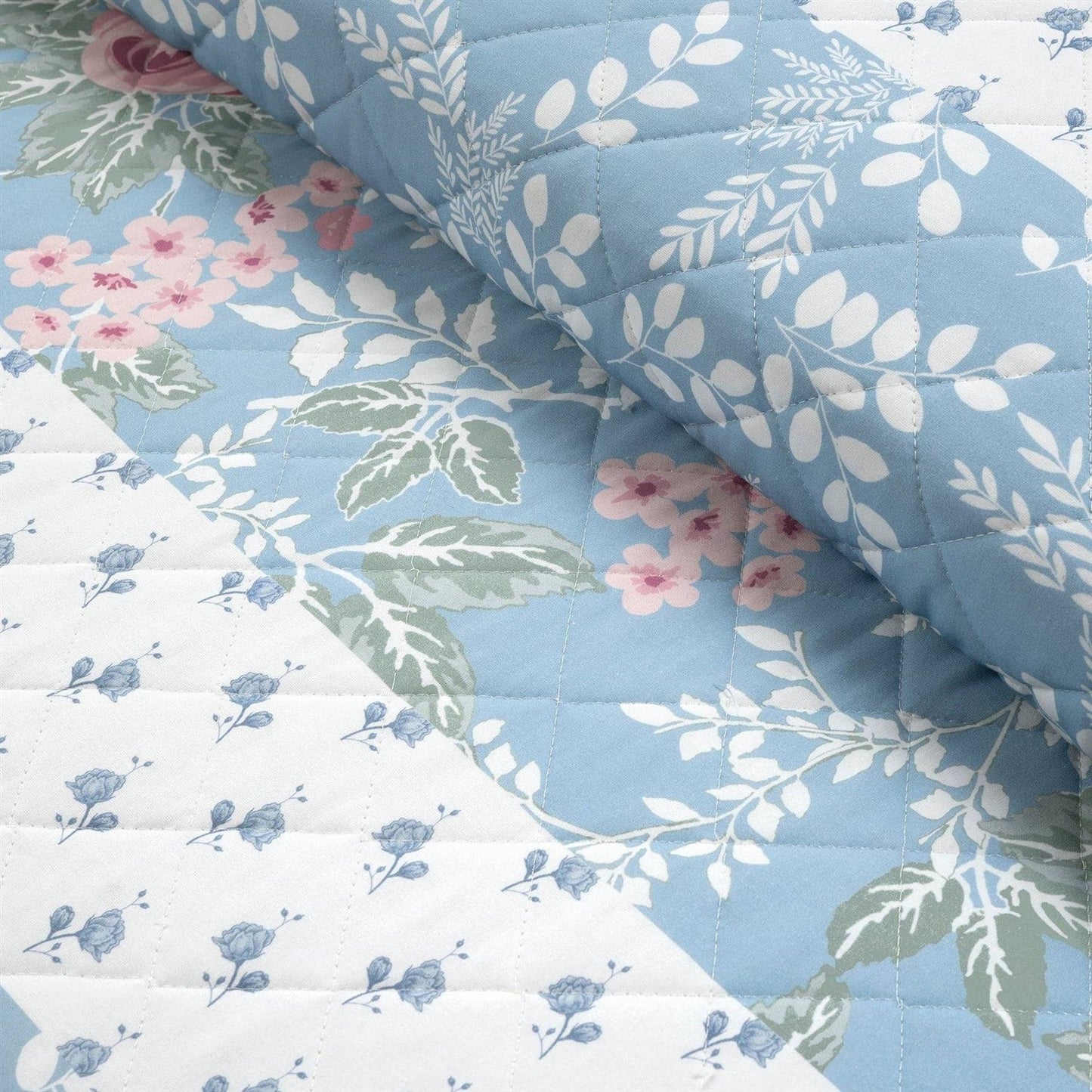 Juego de edredón liviano de 3 piezas tamaño Full/Queen, floral, azul, rosa, blanco y beige, estilo rústico