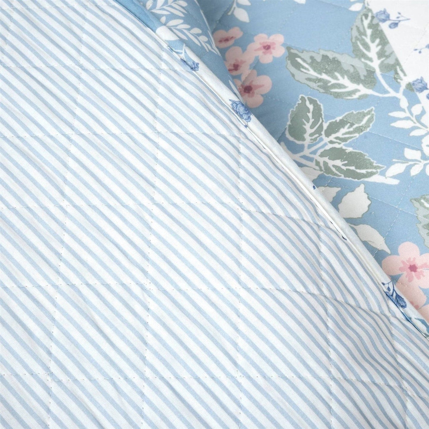 Juego de edredón liviano de 3 piezas tamaño Full/Queen, floral, azul, rosa, blanco y beige, estilo rústico