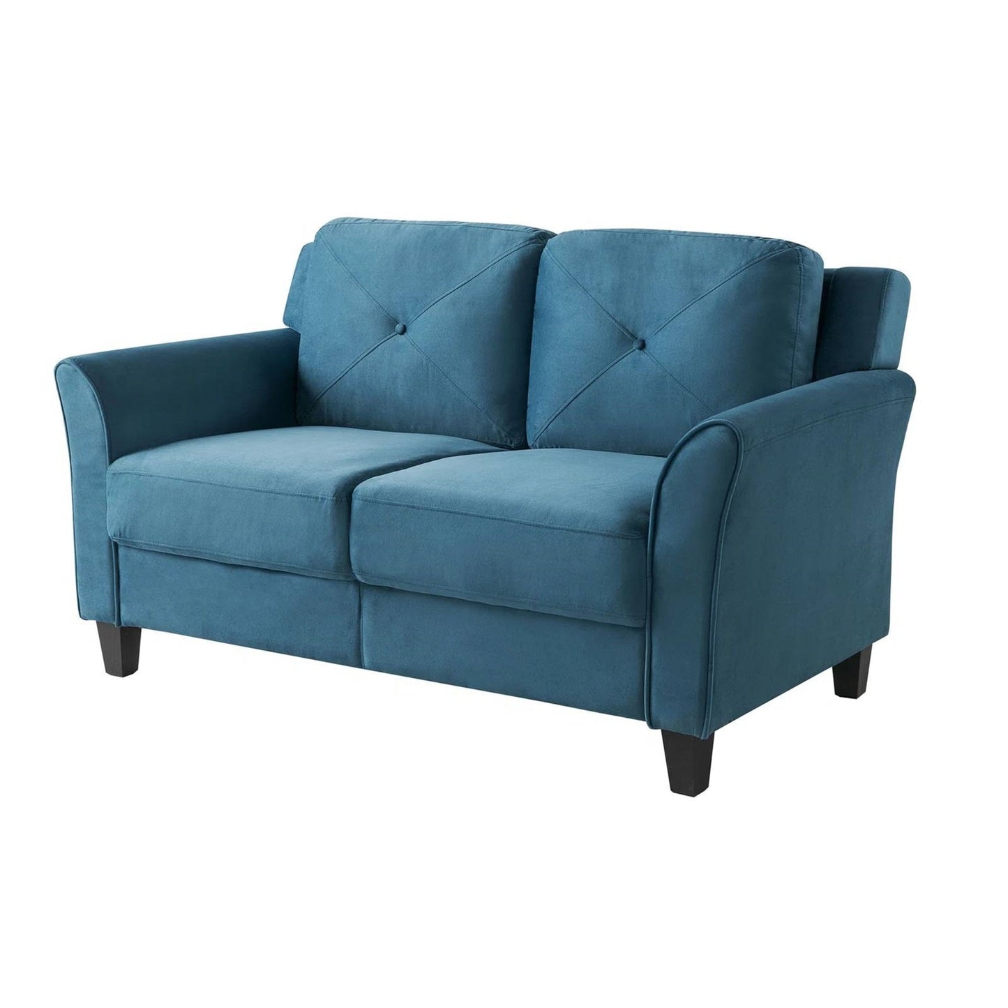 Sofá Loveseat Tapizado Moderno en Microfibra Azul con Cojines con Botones Acolchados