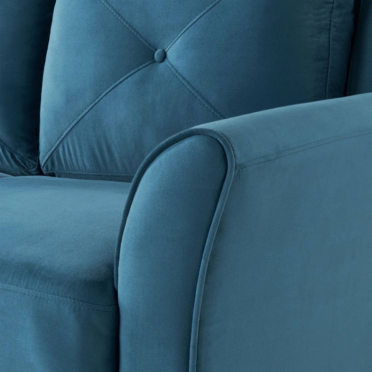 Sofá Loveseat Tapizado Moderno en Microfibra Azul con Cojines con Botones Acolchados