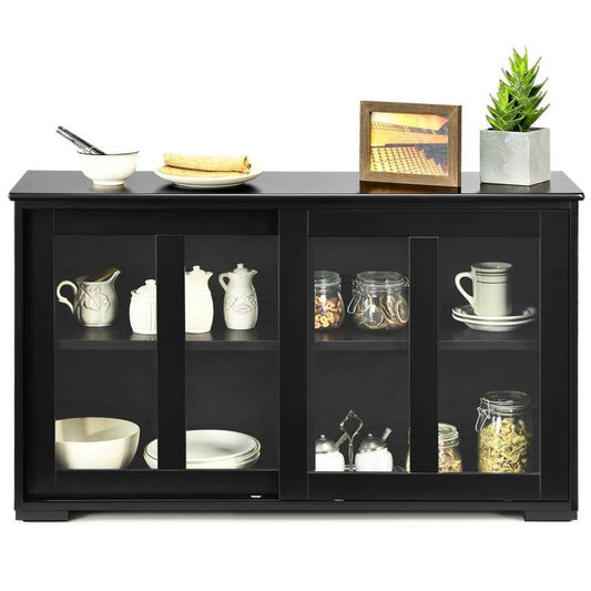 Mueble Aparador de Cocina de Madera Negra con Puerta Corredera de Cristal