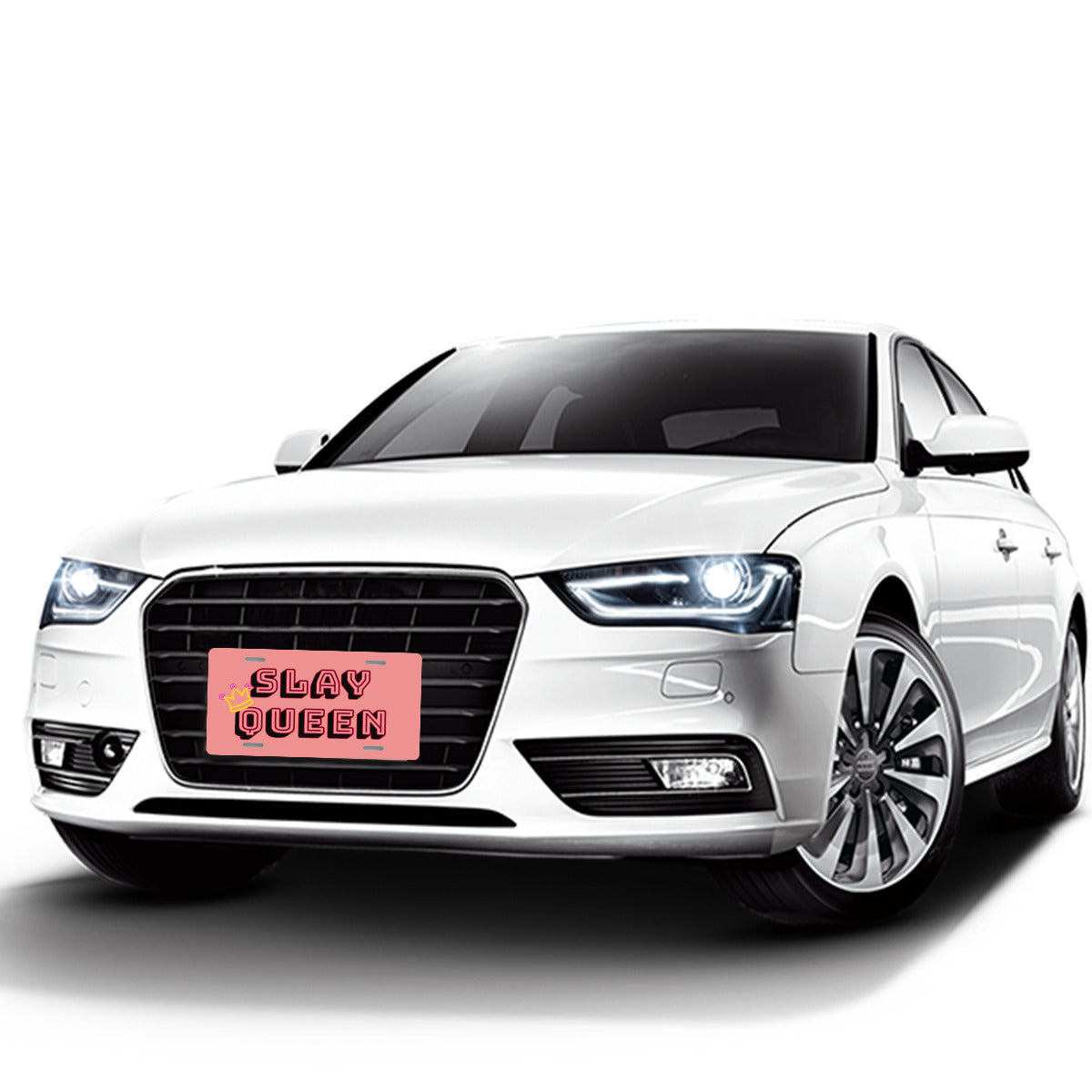 Slay Queen with Neon Crown Pink Aluminum License Plate Auto Accessory