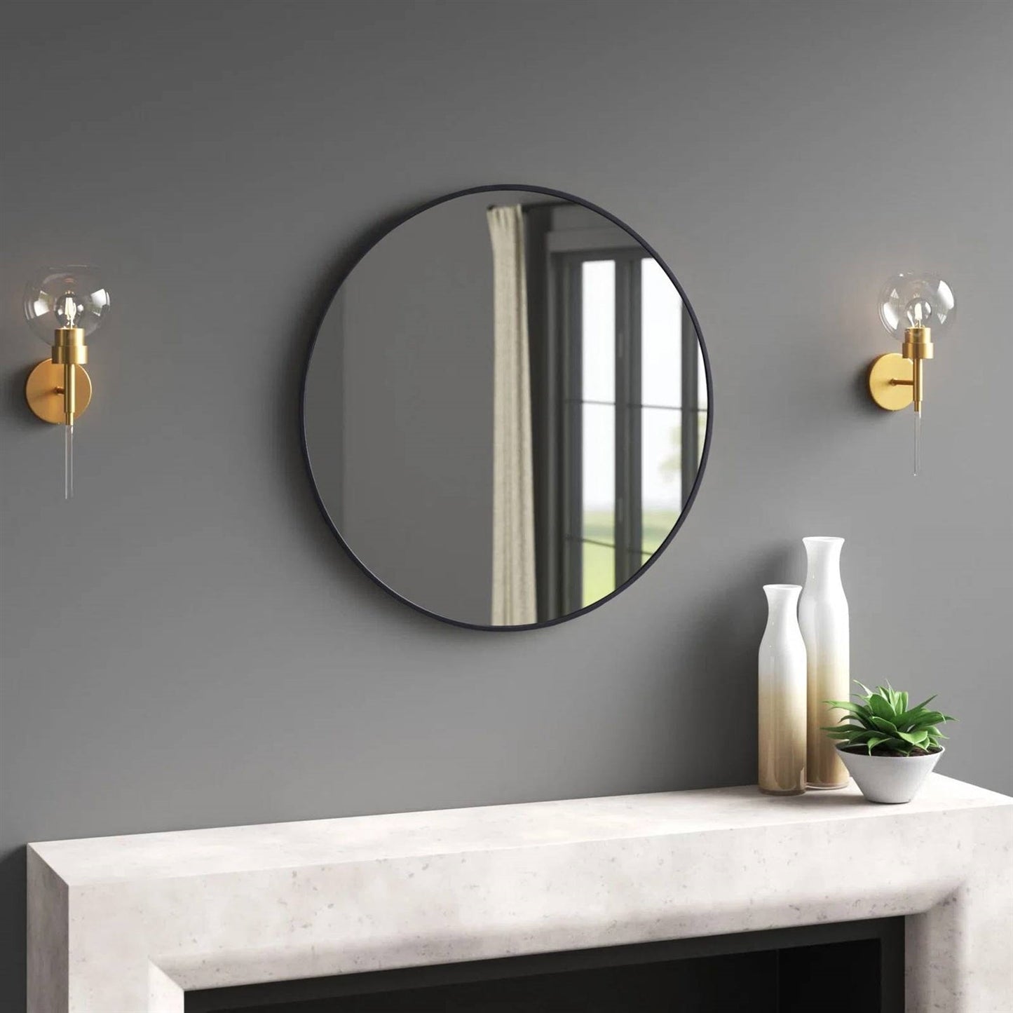Espejo de pared redondo de 18 pulgadas en negro - Espejo decorativo para sala de estar, dormitorio o baño