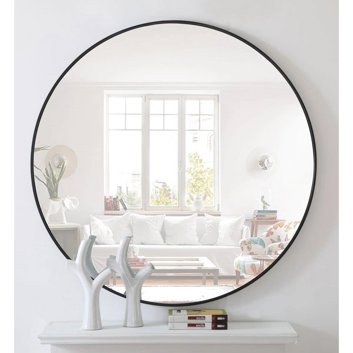 Espejo de pared redondo de 18 pulgadas en negro - Espejo decorativo para sala de estar, dormitorio o baño