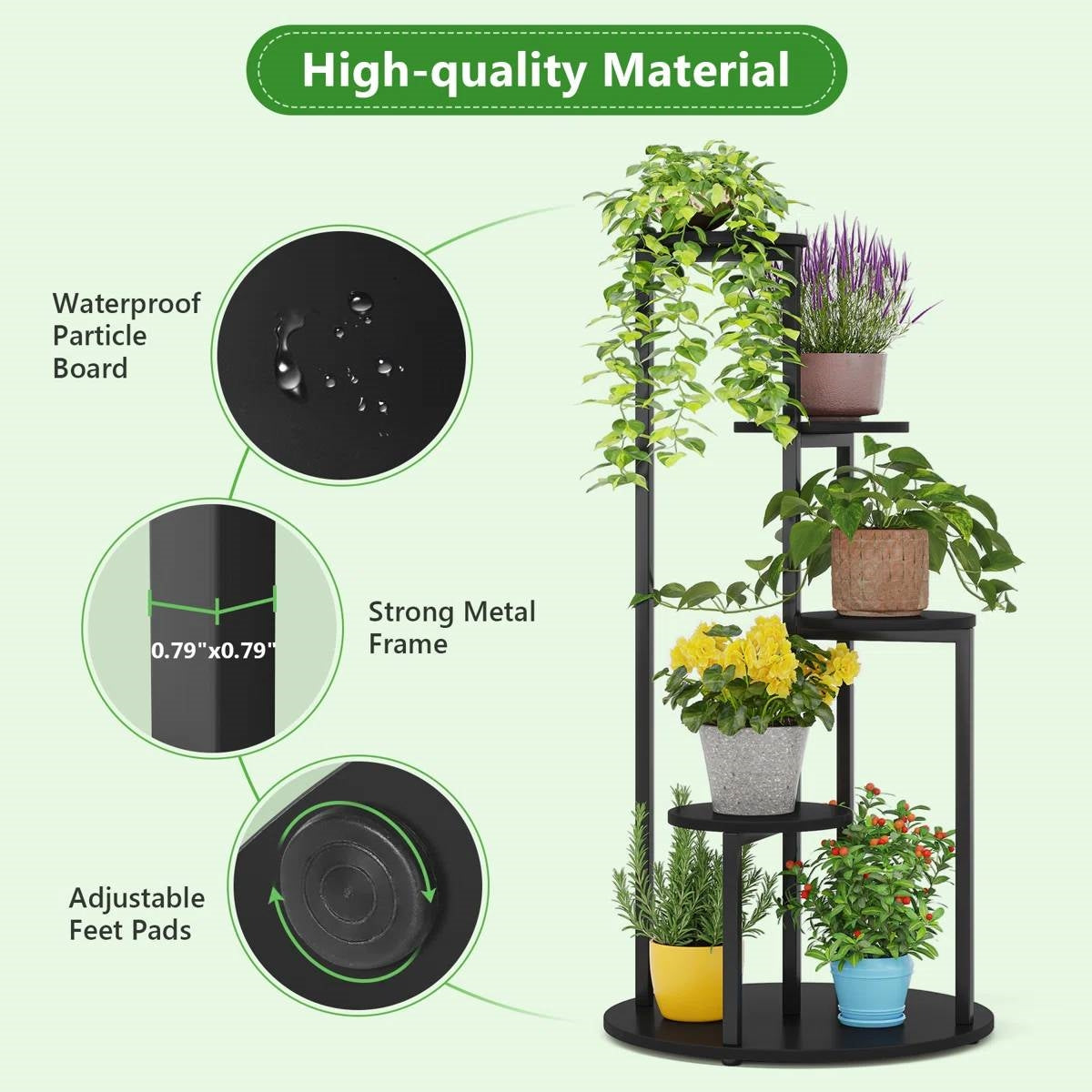 Soporte moderno negro de 5 niveles para plantas de interior