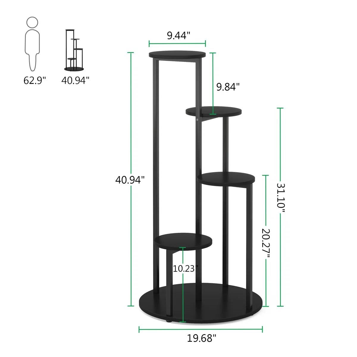 Soporte moderno negro de 5 niveles para plantas de interior