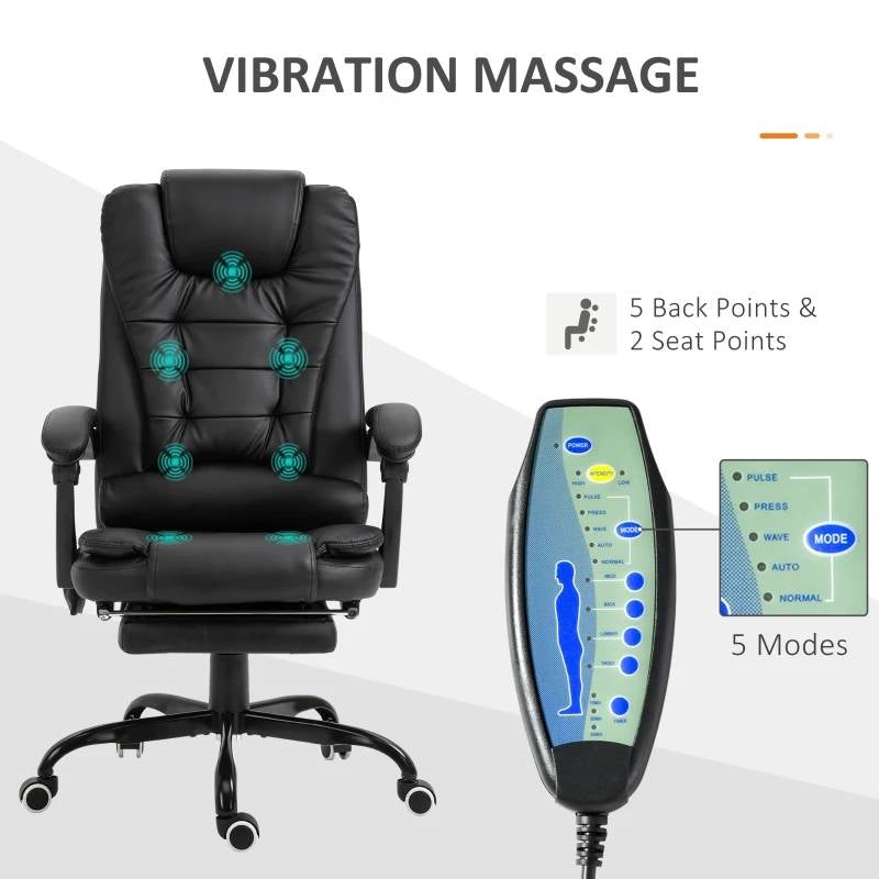 Sillón Ejecutivo de Oficina Ajustable con Masaje y Vibración de 7 Modos, Respaldo Alto, Negro
