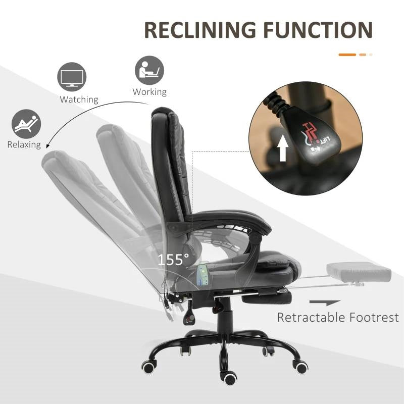 Sillón Ejecutivo de Oficina Ajustable con Masaje y Vibración de 7 Modos, Respaldo Alto, Negro