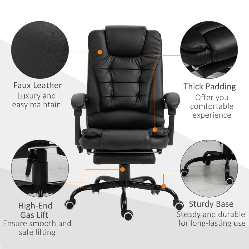 Sillón Ejecutivo de Oficina Ajustable con Masaje y Vibración de 7 Modos, Respaldo Alto, Negro