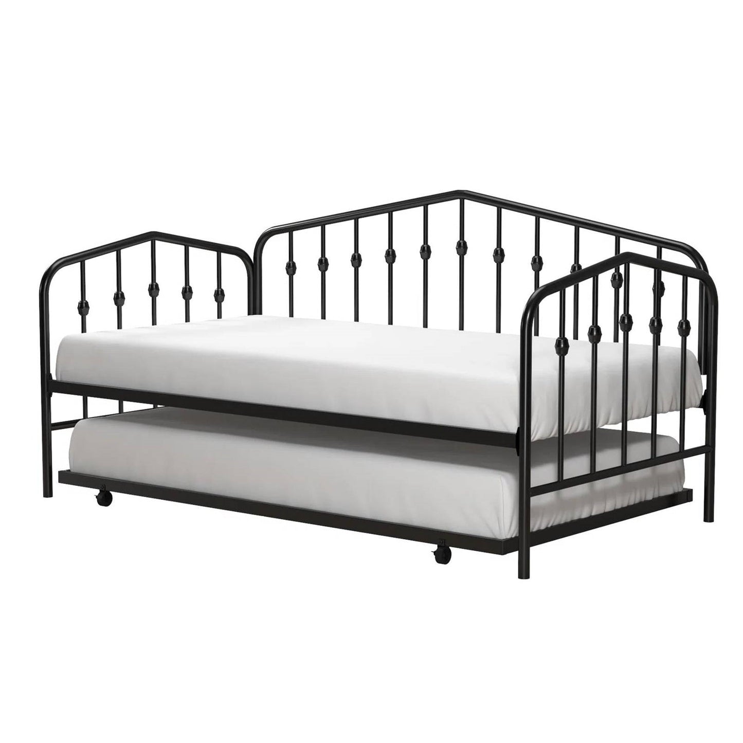 Cama nido de metal negro de estilo industrial moderno tamaño Twin con cama extraíble