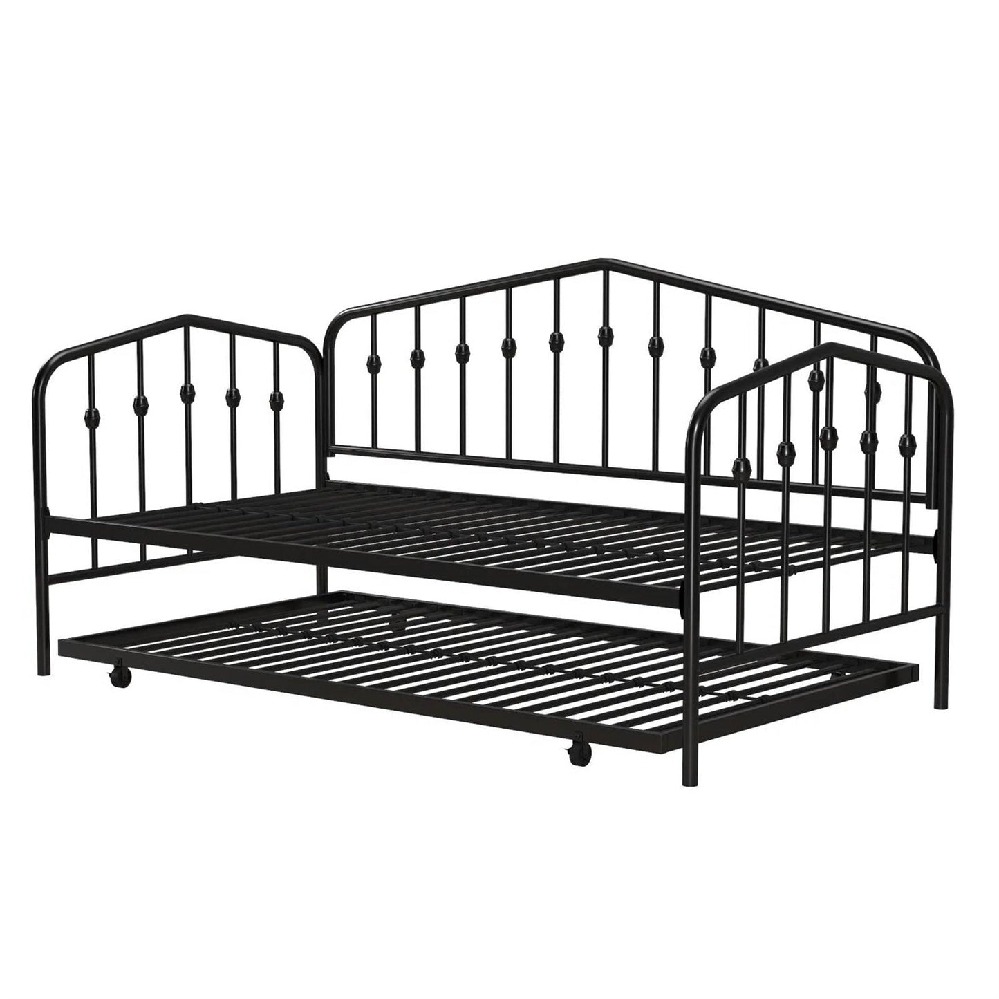 Cama nido de metal negro de estilo industrial moderno tamaño Twin con cama extraíble