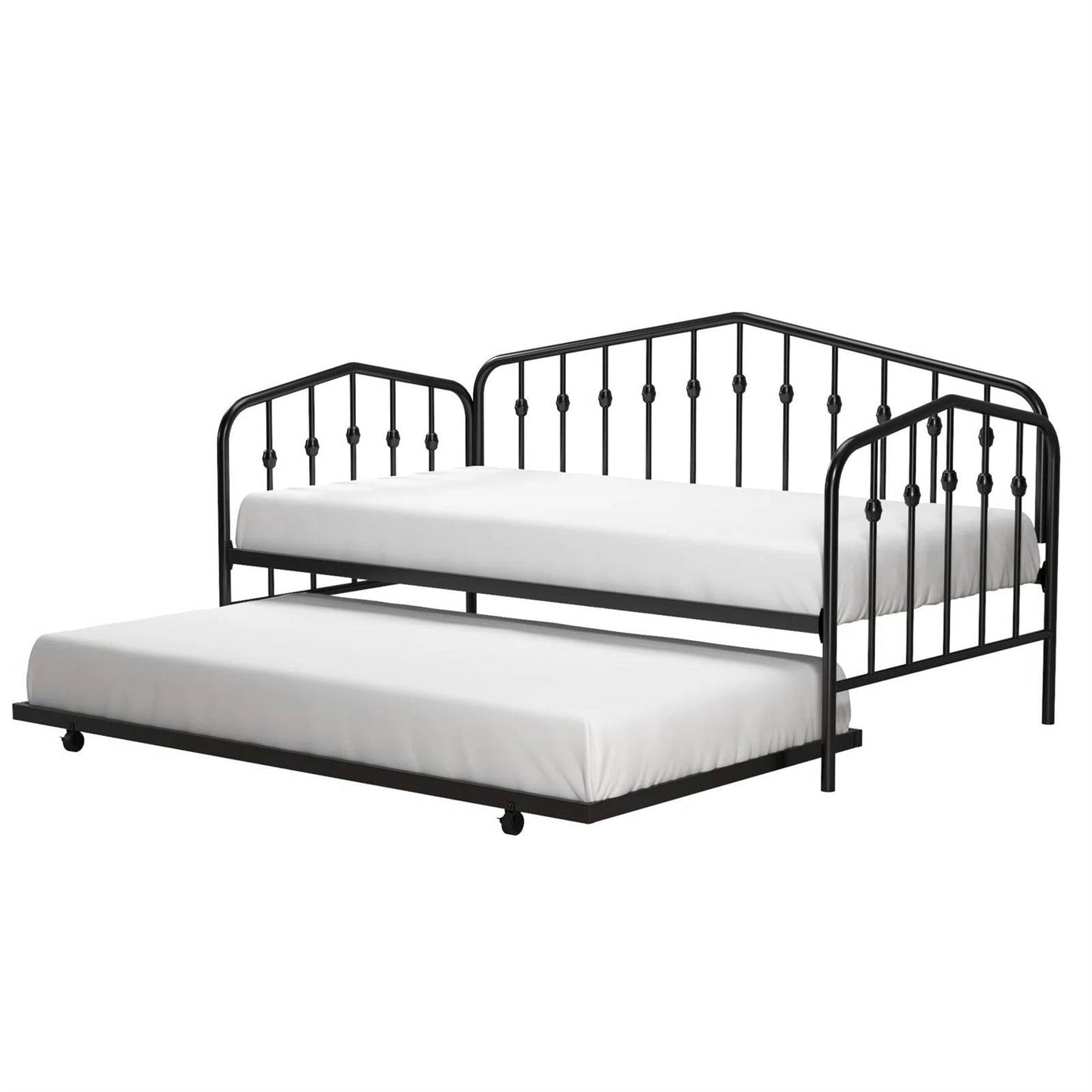 Cama nido de metal negro de estilo industrial moderno tamaño Twin con cama extraíble