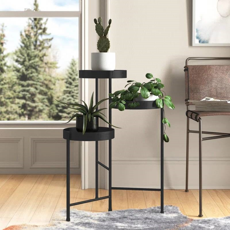 Soporte moderno de metal negro de 3 niveles para macetas y plantas