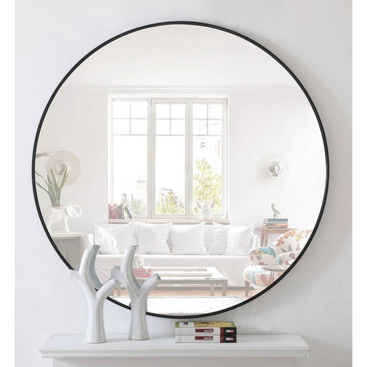 Espejo de pared redondo de 32 pulgadas en negro - Espejo decorativo para dormitorio, sala de estar o baño