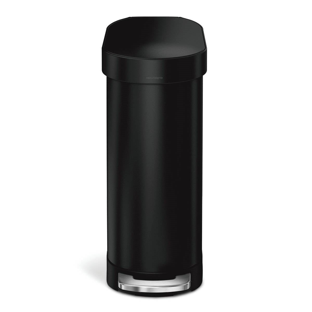 Bote de basura de cocina estrecho de 12 galones en negro mate con tapa de fácil apertura a pedal