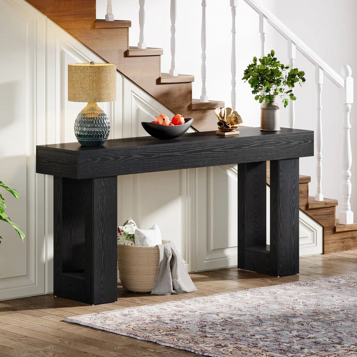 Mesa de Sofá Estrecha de Entrada de 63 Pulgadas Estilo Modern Farmhouse con Acabado de Madera Negra