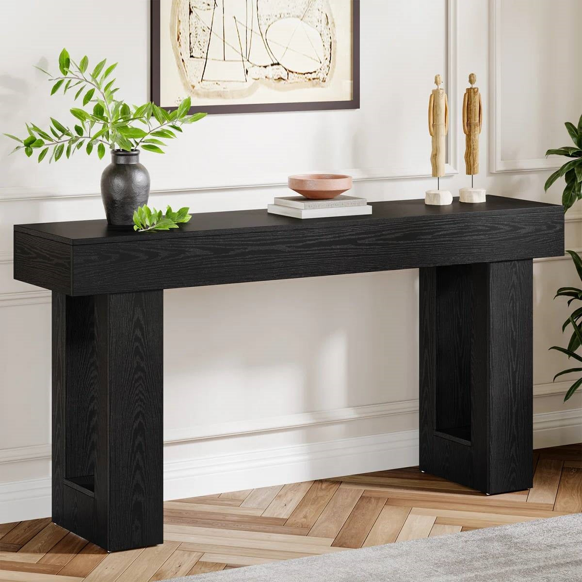 Mesa de Sofá Estrecha de Entrada de 63 Pulgadas Estilo Modern Farmhouse con Acabado de Madera Negra