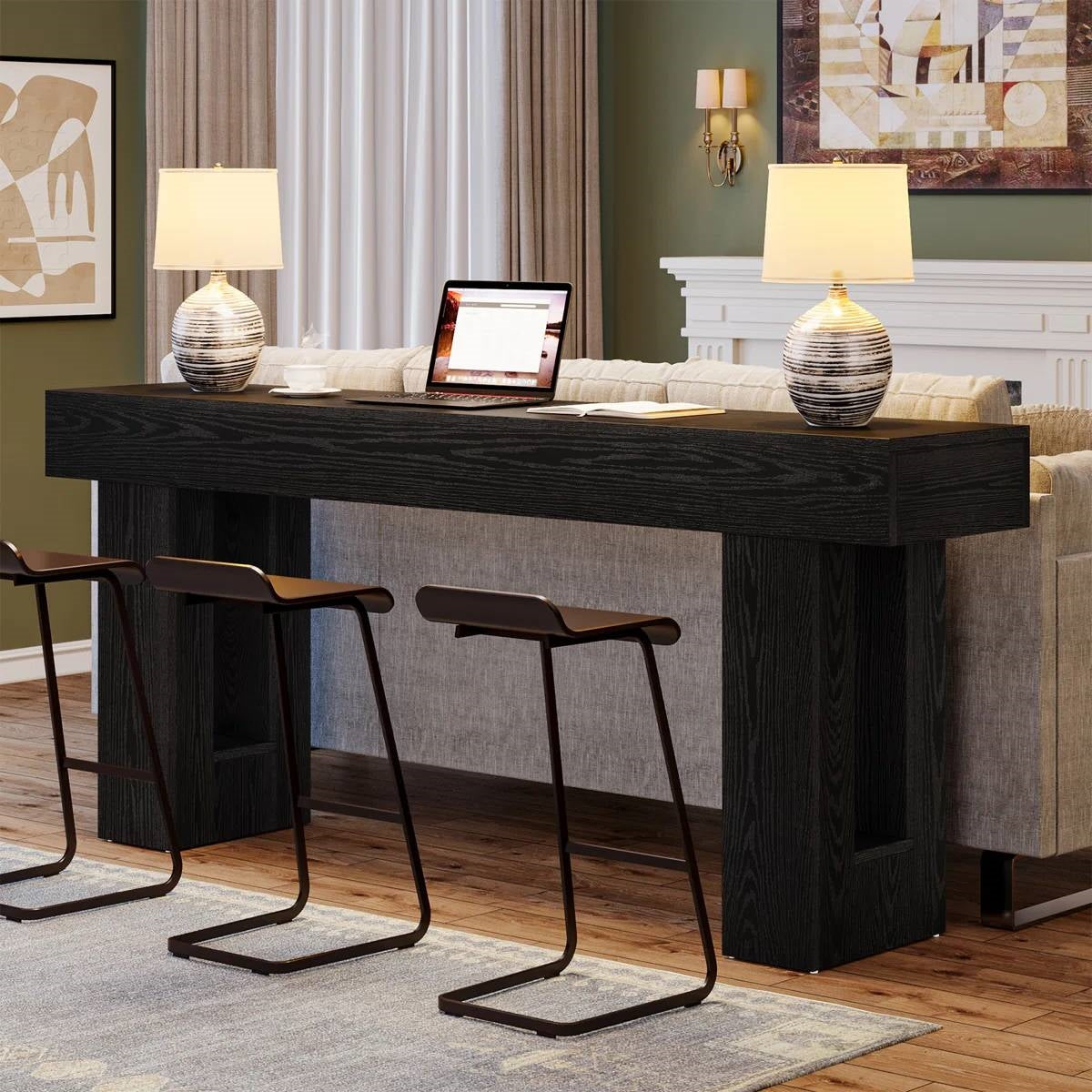 Mesa de Sofá Estrecha de Entrada de 63 Pulgadas Estilo Modern Farmhouse con Acabado de Madera Negra