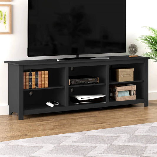 Mueble de TV estilo rústico con acabado en madera negra - para televisores de hasta 70 pulgadas