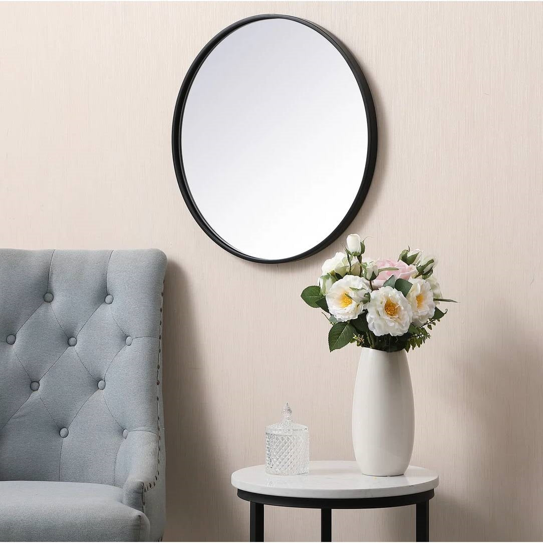 Espejo de pared redondo negro de 21 pulgadas - Espejo decorativo para sala, dormitorio y baño