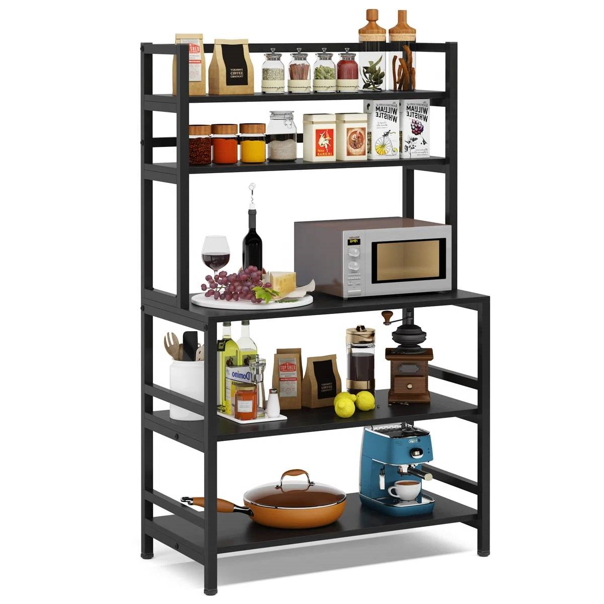 Estante de cocina de metal negro resistente para panadero, soporte para microondas, unidad de estanterías