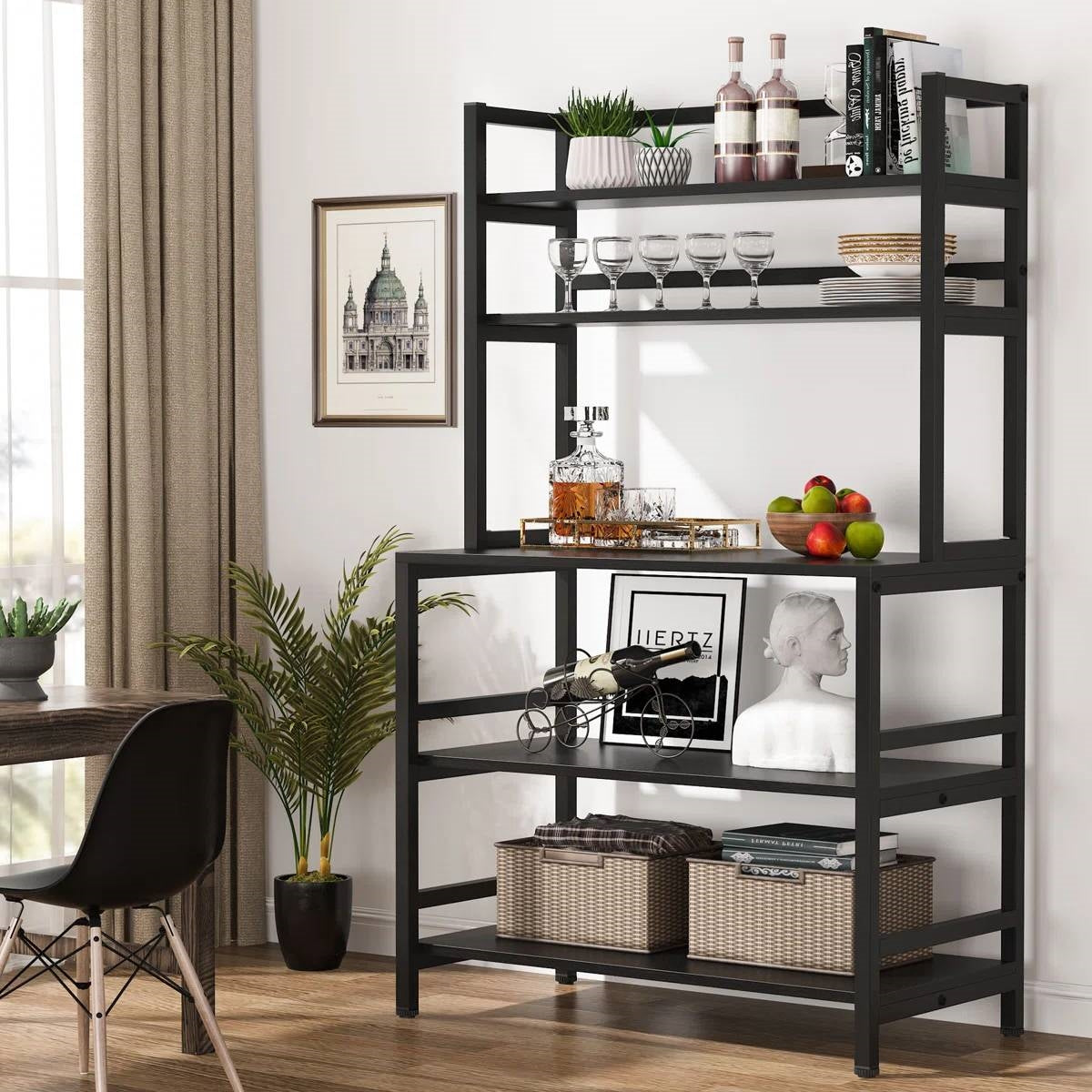 Estante de cocina de metal negro resistente para panadero, soporte para microondas, unidad de estanterías
