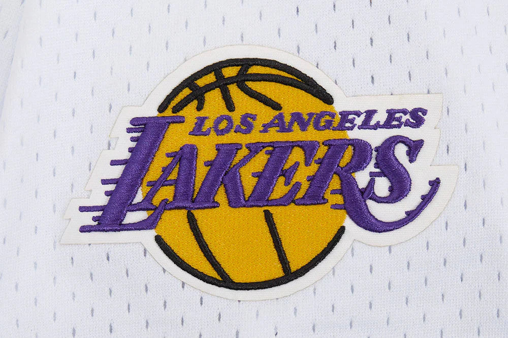 Camisa abotonada de malla con diseño "Script Tail" de los Lakers de Los Ángeles Pro Standard - Blanco/Negro