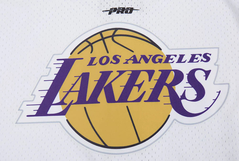 Camisa abotonada de malla con diseño "Script Tail" de los Lakers de Los Ángeles Pro Standard - Blanco/Negro