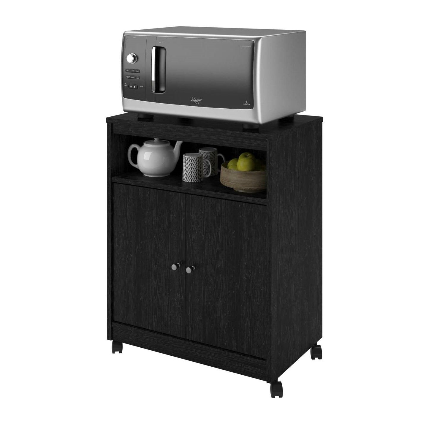 Carro utilitario negro / Carro de microondas para cocina con ruedas