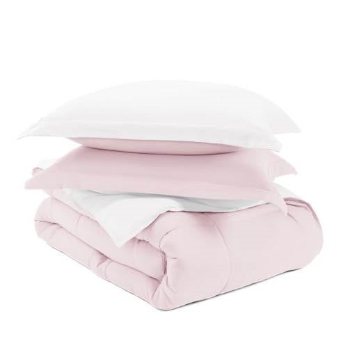 Juego de edredón reversible de microfibra de 3 piezas para cama King/Cal King, rosa rubor y blanco