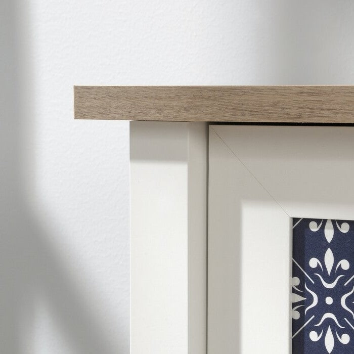 Escritorio de oficina con 2 cajones FarmHouse White Blue Oak Top - Hecho en EE. UU.