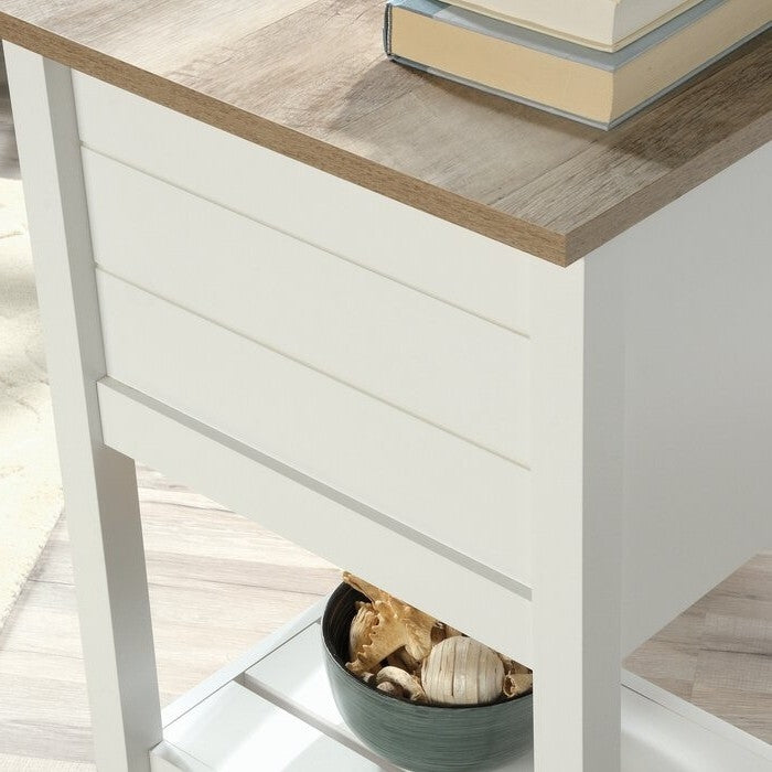 Escritorio de oficina con 2 cajones FarmHouse White Blue Oak Top - Hecho en EE. UU.