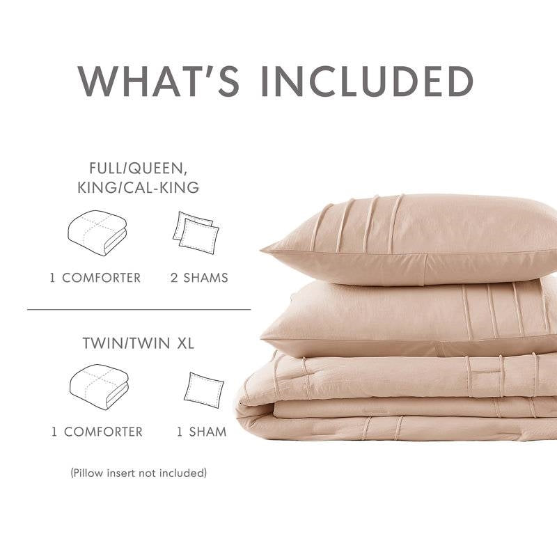 King Size Microfiber Pleated Soft Washed Comforter Set Pink Blush Color