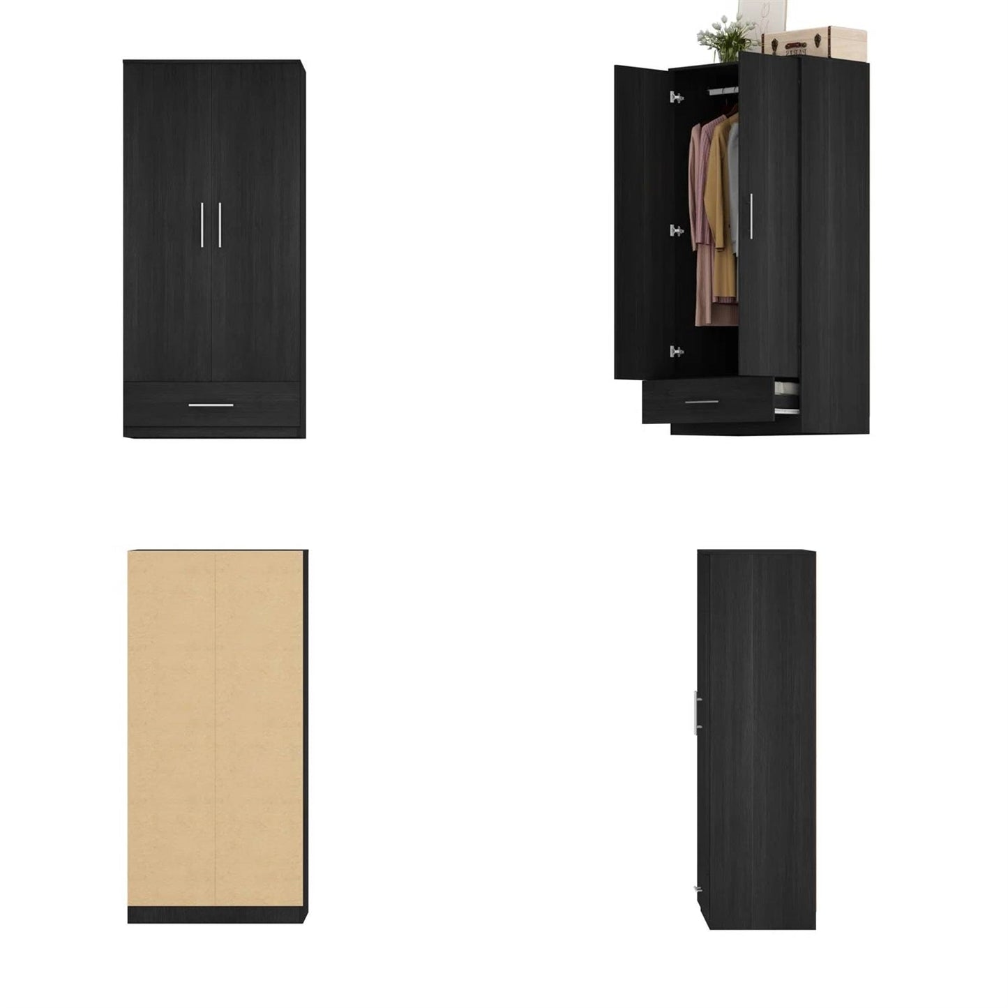 Armario/ropero/clóset moderno con cajones de almacenamiento en acabado de madera negra