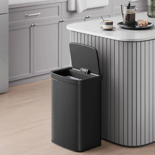 Cubo de basura de cocina negro de 13 galones con tapa con sensor de movimiento y filtro de carbono