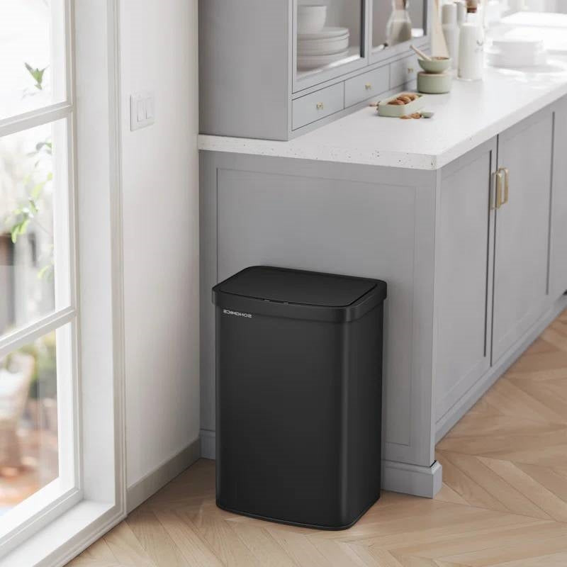 Cubo de basura de cocina negro de 13 galones con tapa con sensor de movimiento y filtro de carbono
