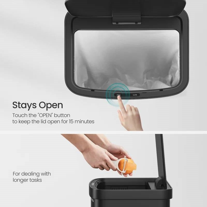 Cubo de basura de cocina negro de 13 galones con tapa con sensor de movimiento y filtro de carbono