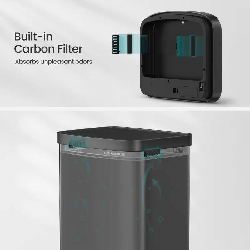 Cubo de basura de cocina negro de 13 galones con tapa con sensor de movimiento y filtro de carbono