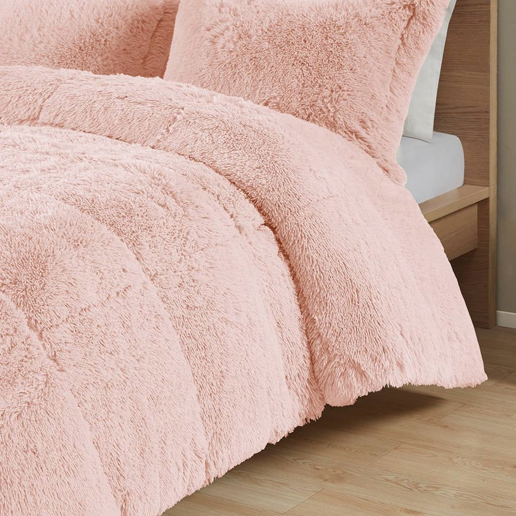 Juego de edredón de 2 piezas de piel sintética sherpa suave rosa rubor Twin/Twin XL