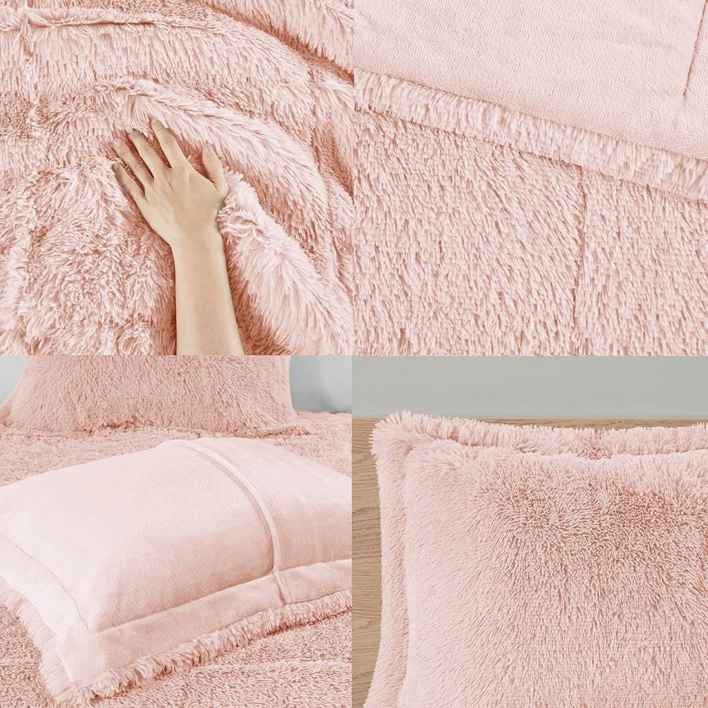 Juego de edredón de 2 piezas de piel sintética sherpa suave rosa rubor Twin/Twin XL
