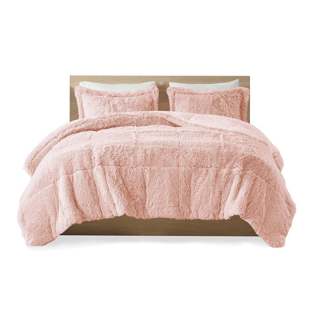 Juego de edredón de 2 piezas de piel sintética sherpa suave rosa rubor Twin/Twin XL