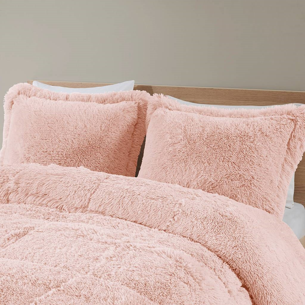 Juego de edredón de 2 piezas de piel sintética sherpa suave rosa rubor Twin/Twin XL