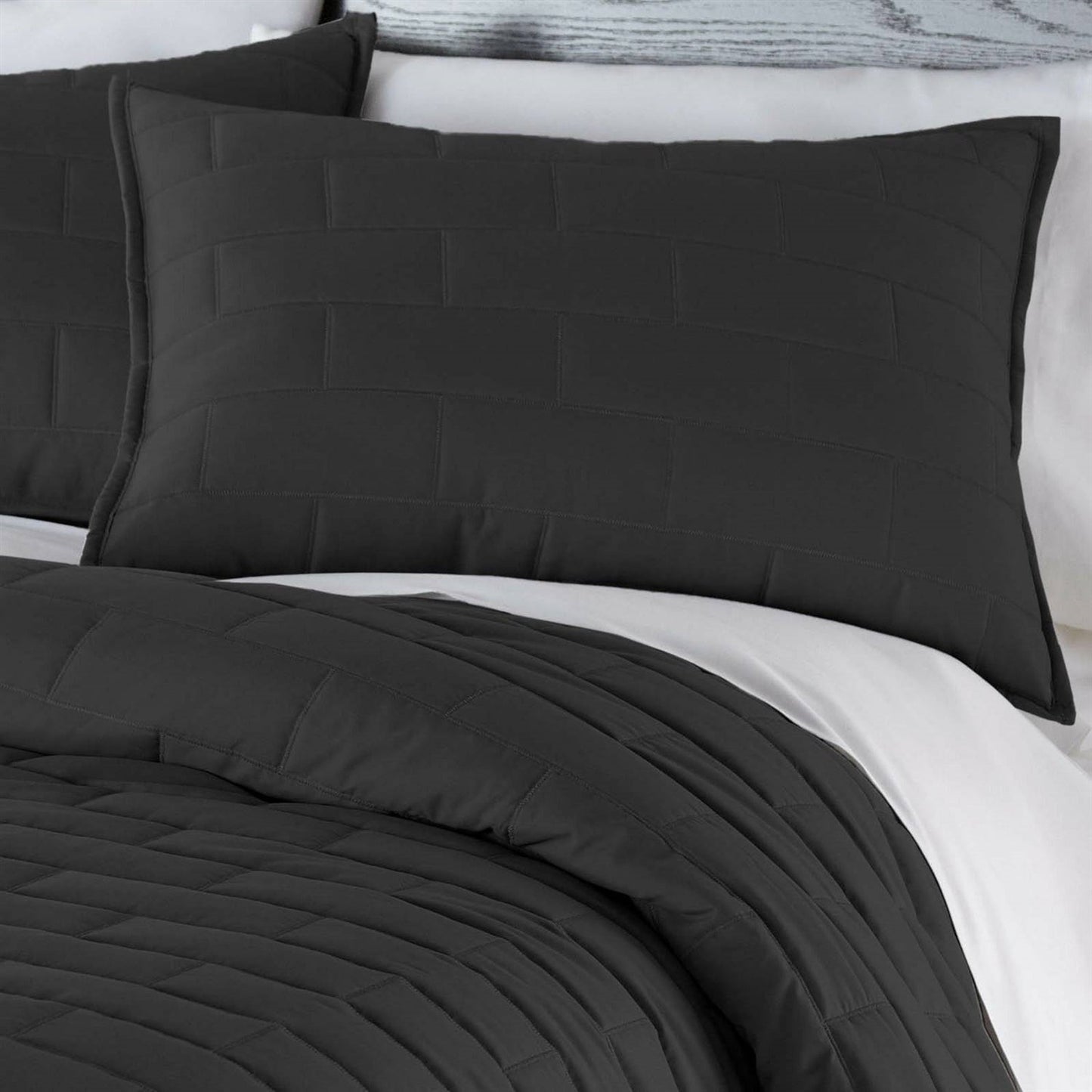 Juego de edredón reversible de 2 piezas de microfibra con patrón de ladrillo moderno negro, tamaño Twin/Twin XL