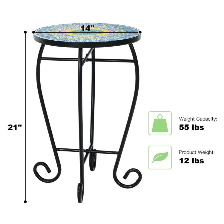 Mesa Auxiliar Redonda Mosaico Azul para Interior/Exterior Soporte para Plantas