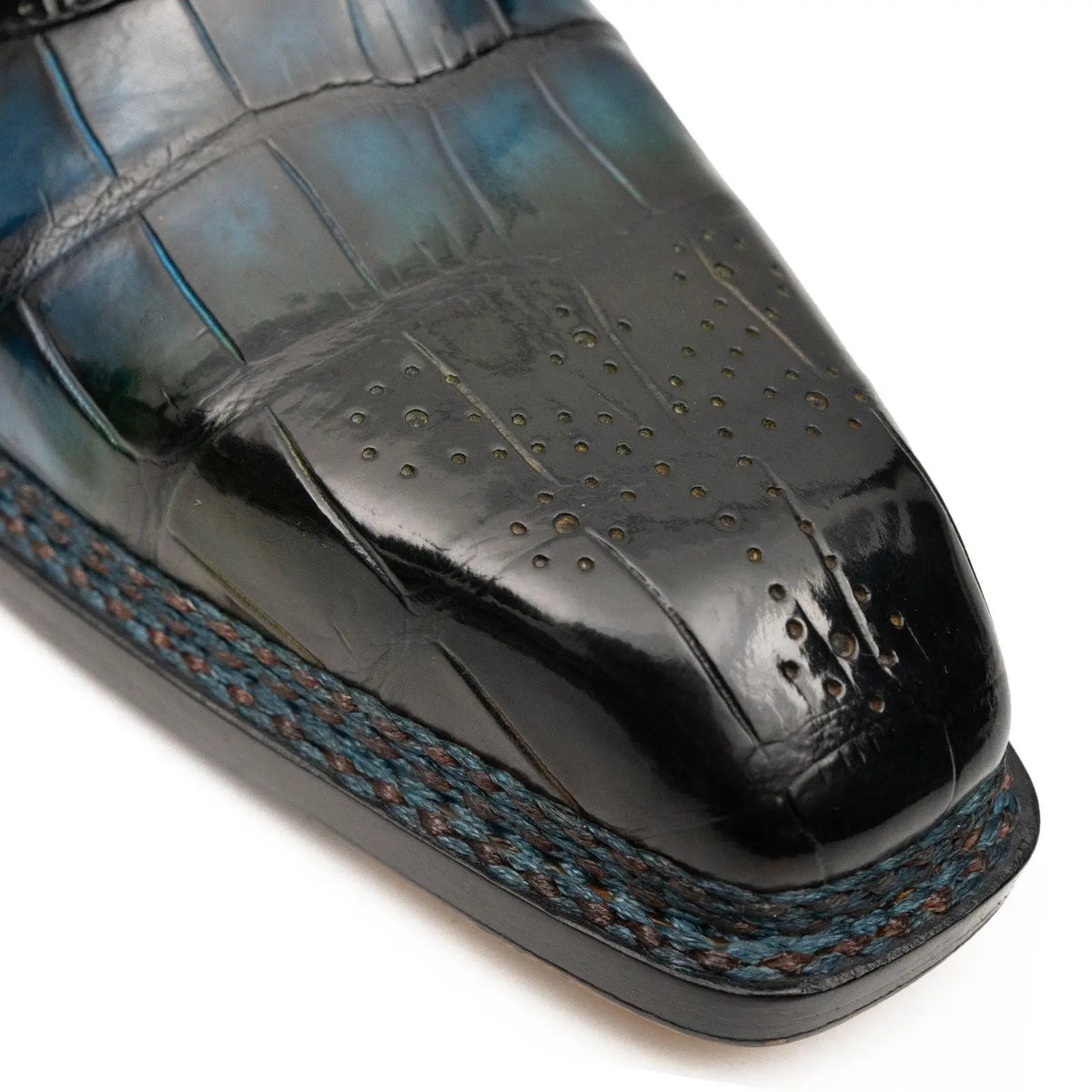 Blue-Black Crocodile Leather Derby Shoes